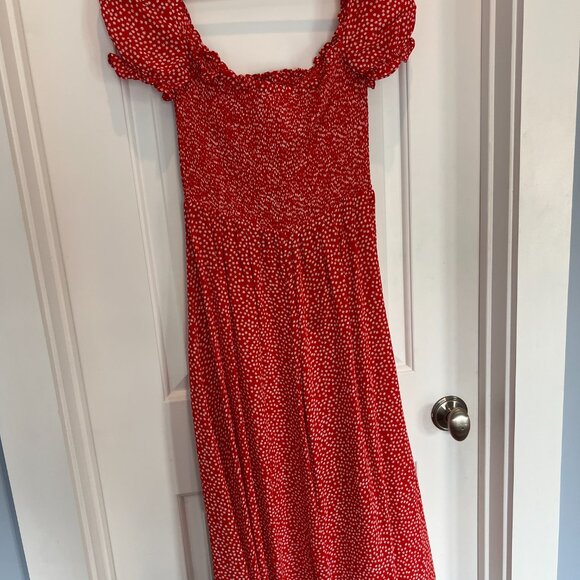 Reformation Lacey Midi Dress - Baila Red Cream Floral Puff Sleeves - Picture 4 of 6